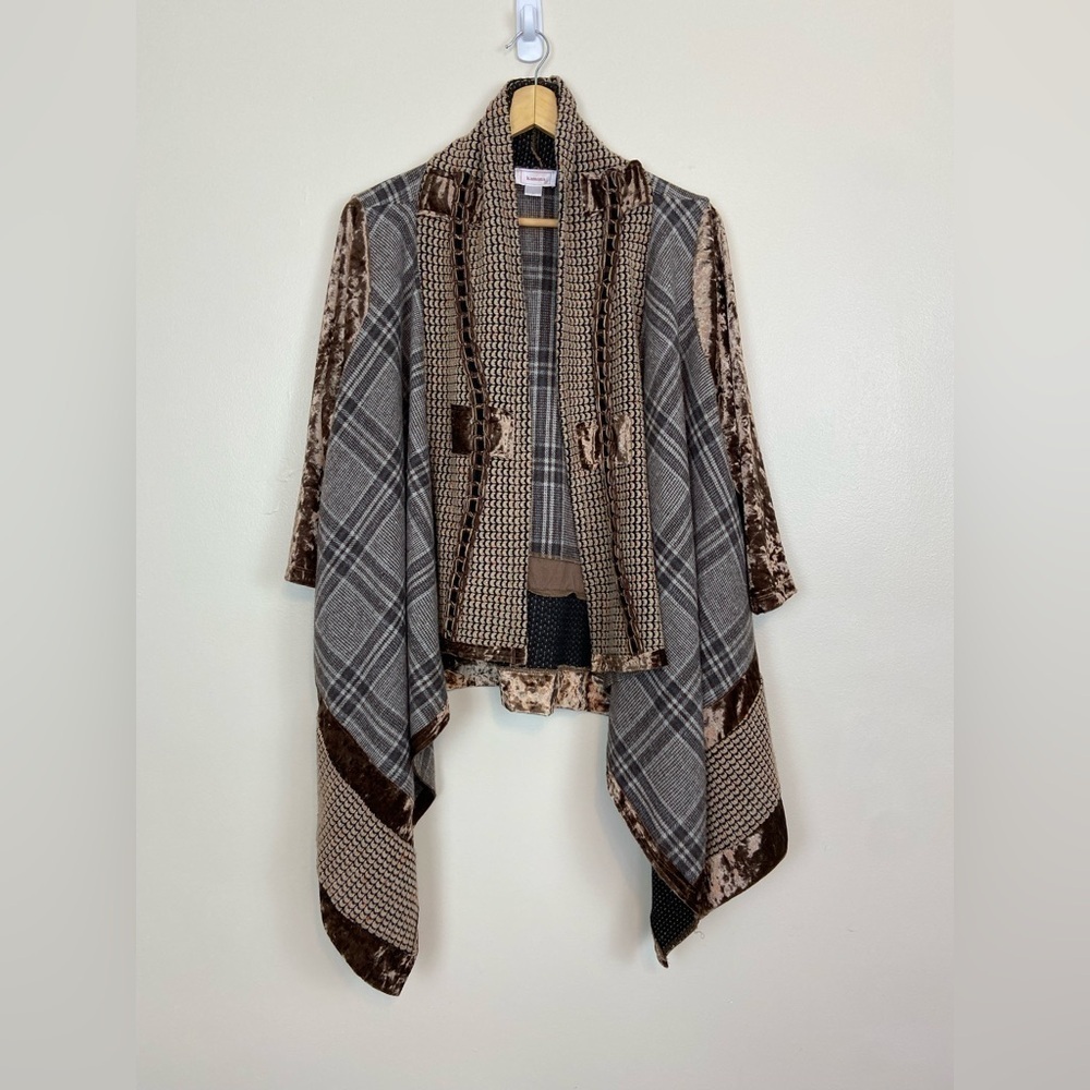 KAMANA OPEN FRONT MIXED MEDIA LAGENLOOK WHIMSICAL CARDIGAN